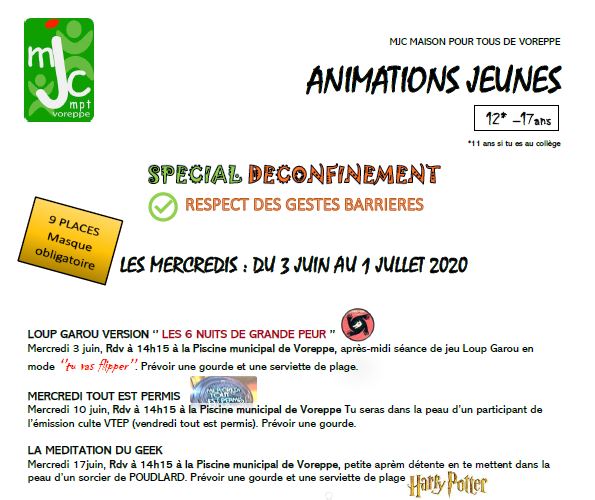 Animations Jeunesses – Le programme des mercredis (du 03/06 au 01/07)