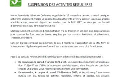 SUSPENSION DES ACTIVITES REGULIERES